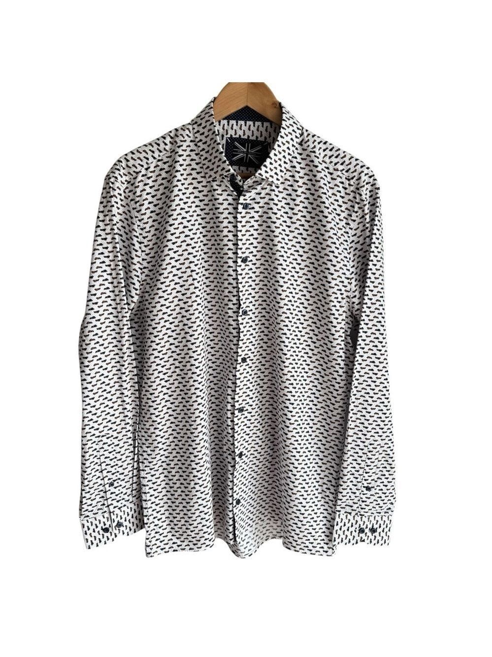 Soul of London Car Print Dress Shirt Mens Large 16.5 White Novelty Teacher Ford
